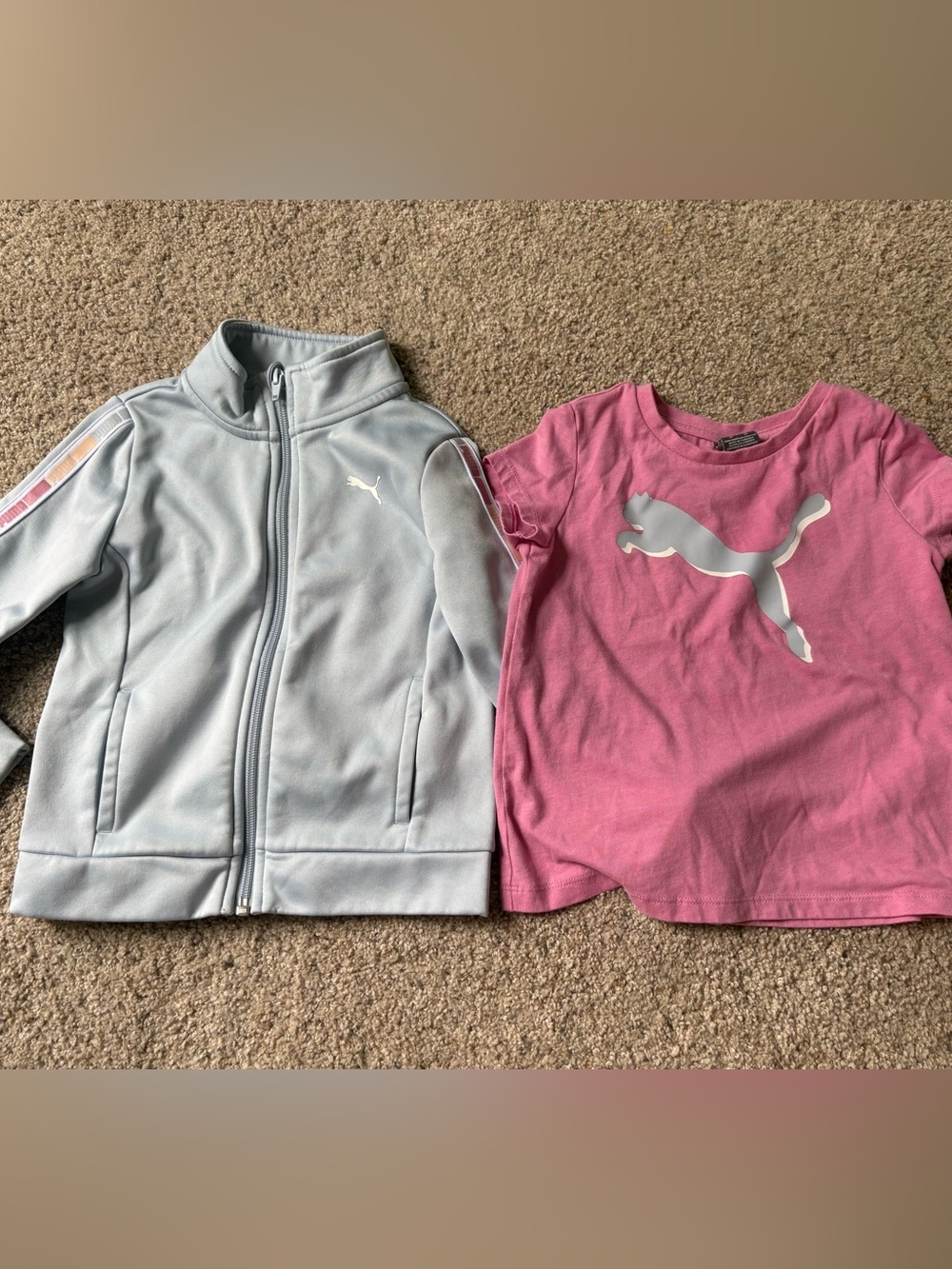 PUMA Girls 4T 2-Piece Set Pink Logo T-Shirt & Gray Fleece Full Zip Jacket